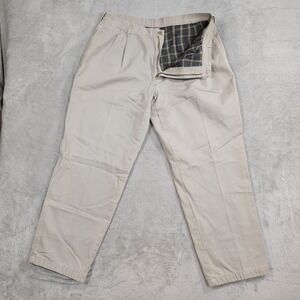 Vtg LANDS' END Traditional Fit Tan Flannel Lined Pleated Chino Pants Men's 38x31
